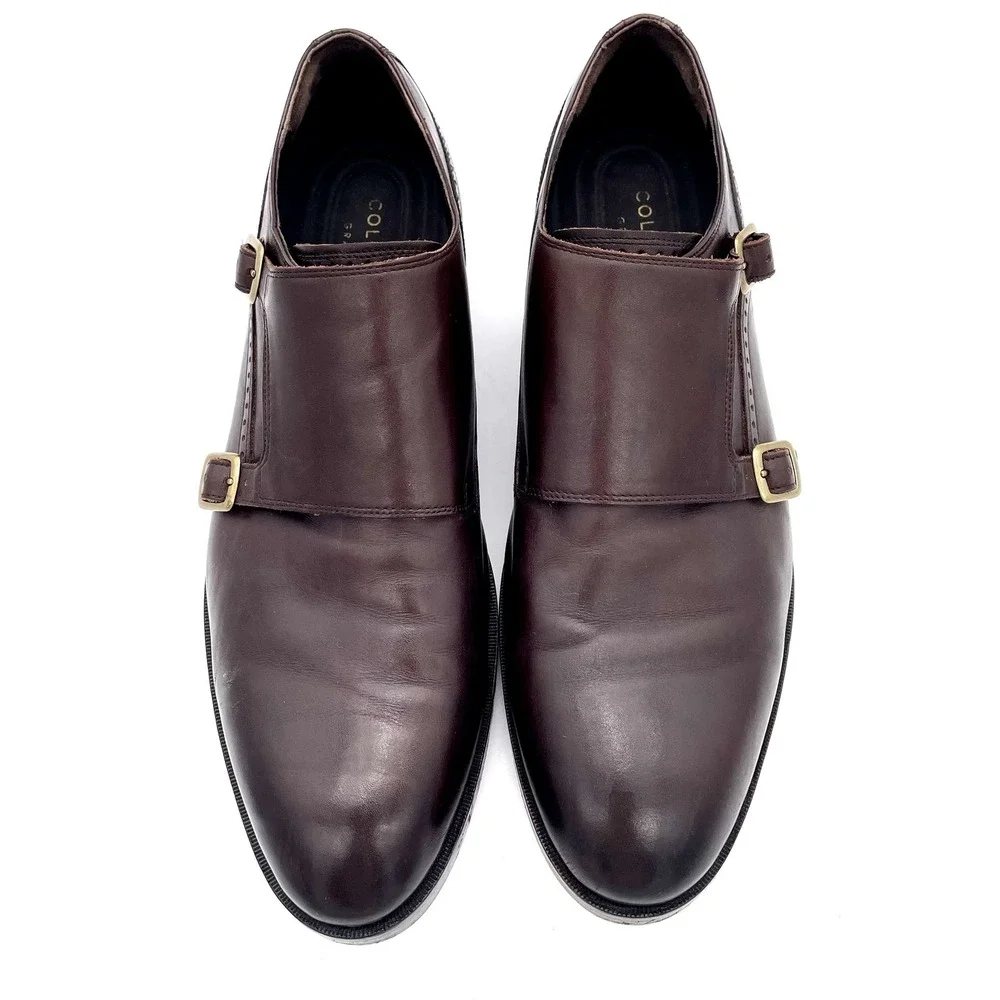 Cole Haan Grand.OS Double Monk Strap Brown Leather Dress Shoes Men's 12 M